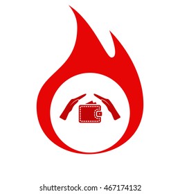 Wallet and hands web icon. Flat design style stock vector illustration