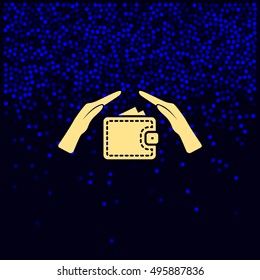 Wallet and hands web icon. Flat design style stock vector illustration
