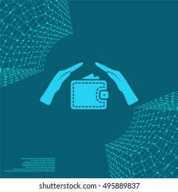 Wallet and hands web icon. Flat design style stock vector illustration