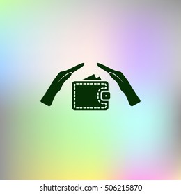 Wallet and hands web icon. Flat design style stock vector illustration
