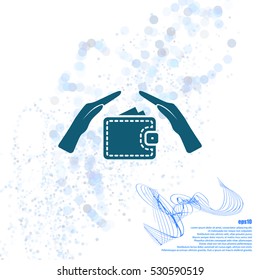 Wallet and hands web icon. Flat design style stock vector illustration