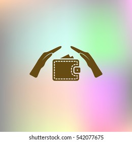 Wallet and hands web icon. Flat design style stock vector illustration