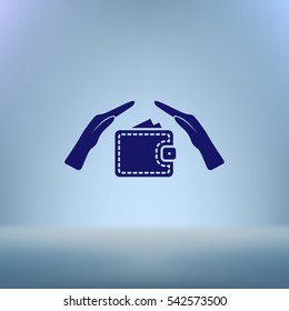 Wallet and hands web icon. Flat design style stock vector illustration