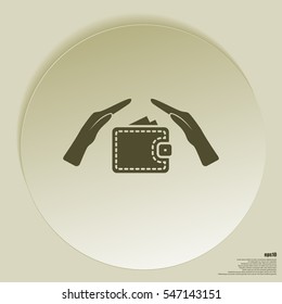 Wallet and hands web icon. Flat design style stock vector illustration