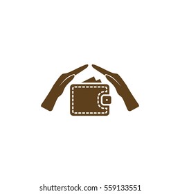 Wallet and hands web icon. Flat design style stock vector illustration