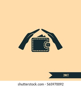 Wallet and hands web icon. Flat design style stock vector illustration