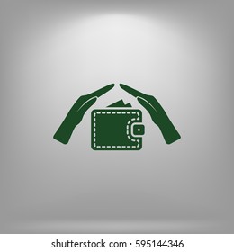 Wallet and hands web icon. Flat design style stock vector illustration