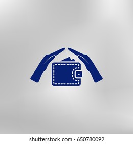 Wallet and hands web icon. Flat design style stock vector illustration