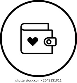 Wallet with Heart Icon within a Circle Representing Love for Finance, and Money