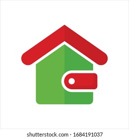 Wallet and House Icon Vector Logo. Red Green Wallet House Finance Flat Icon Logo Template on White Background