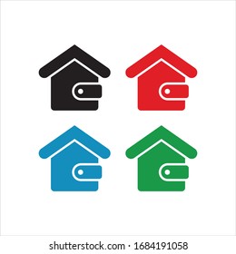 Logotipo vectorial de icono de billetera y casa. Plantilla de logotipo de icono plano multicolor de la cartera en fondo blanco
