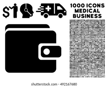 Wallet icon with 1000 medical business black vector design elements. Collection style is flat symbols, white background.