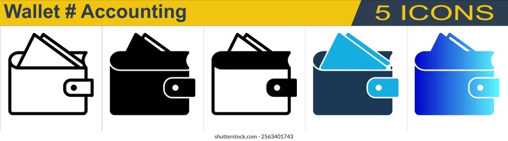Wallet icon with 5 styles (outline, solid, mixed, duotone and solid gradient)