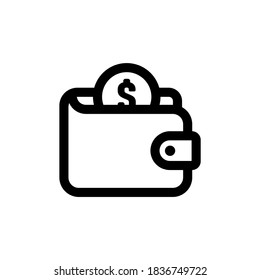 Wallet icon in black with coin. Vector EPS 10. Isolated on white background