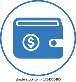 wallet icon, blue color vector graphics