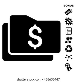 Wallet icon with bonus pictograms. Vector illustration style is flat iconic symbols, black color, white background, rounded angles.