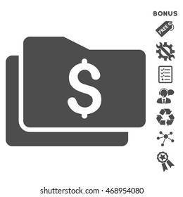 Wallet icon with bonus pictograms. Vector illustration style is flat iconic symbols, gray color, white background, rounded angles.