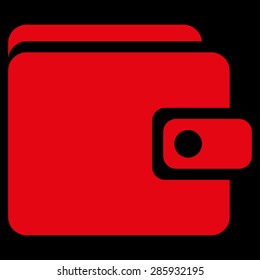 Wallet icon from Business Bicolor Set. This flat vector symbol uses red color, rounded angles, and isolated on a black background.