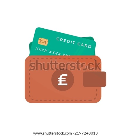 Wallet icon with card and pound symbol. Digital wallet vector icon. Flat style sign for mobile concept and web design. digital wallet symbol illustration. Brown green Wallet flat illustration pound