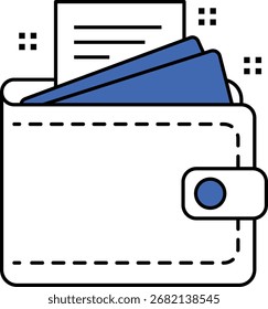 Icono de billetera con tarjetas y documentos para transacciones financieras y pago de dinero