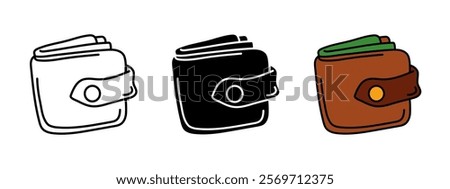 Wallet icon. Cash purse vector illustration. Pocket billfold with dollar bills symbol. Budget account sign. Earnings and income pictogram. Brown leather wallet isolated concept.