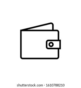 Wallet icon, cash symbol in outline style on white background