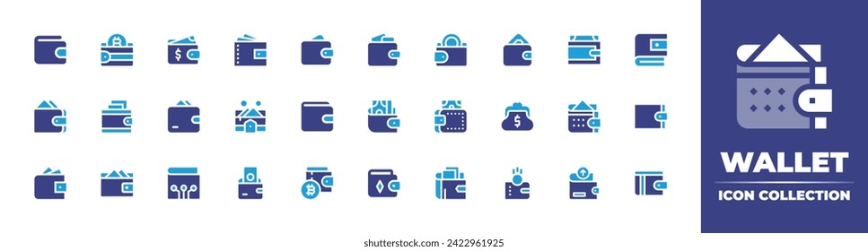 Wallet icon collection. Duotone color. Vector and transparent illustration. Containing wallet, cash, purse, digital wallet, crypto wallet.