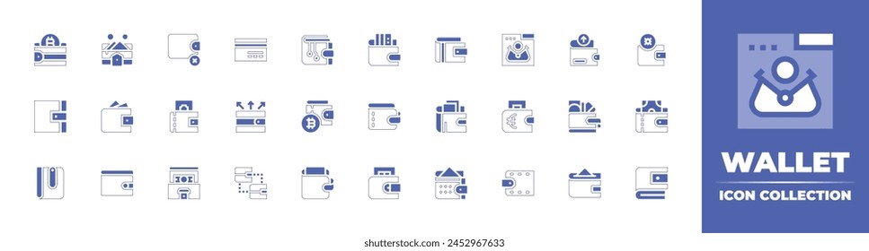 Wallet icon collection. Duotone style line stroke and bold. Vector illustration. Containing wallet, digital wallet, no money, ewallet, exchange, expenses, credit card, euro.