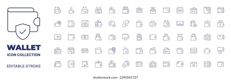 Wallet icon collection. Thin line icon. Editable stroke. Editable stroke. Wallet icons for web and mobile app.