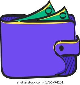 Wallet icon in color drawing. Money case cash shopping finance banking