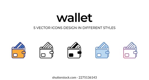 wallet Icon Design in Five style with Editable Stroke. Line, Solid, Flat Line, Duo Tone Color, and Color Gradient Line. Suitable for Web Page, Mobile App, UI, UX and GUI design.