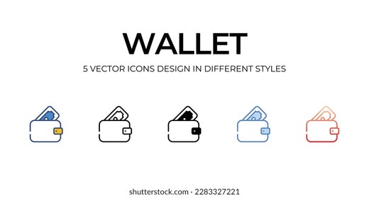 Wallet Icon Design in Five style with Editable Stroke. Line, Solid, Flat Line, Duo Tone Color, and Color Gradient Line. Suitable for Web Page, Mobile App, UI, UX�and�GUI�design.