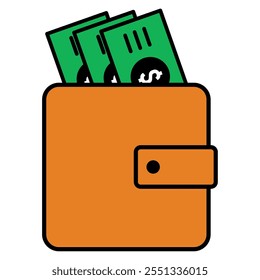 Wallet icon with dollar bills inside, Vector