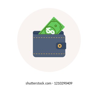 Wallet icon. Dollar money cash. Financial payment. Finance savings. Wallet with dollar. Colorful financial icon in circle button. Usd cash payment vector