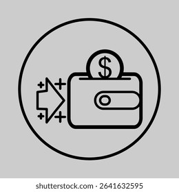 Wallet icon with dollar and plus symbol for income or deposit action.