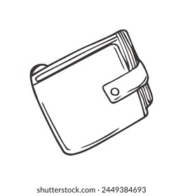 Wallet icon in doodle sketch lines. Money case cash shopping finance banking