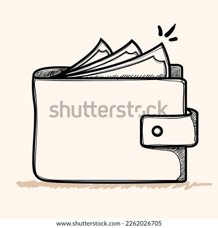 Wallet icon in doodle sketch lines. Money case cash shopping finance banking