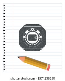 wallet icon drawn in pencil. Vector Illustration. Detailed.