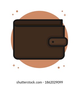 Wallet Icon Filled Outline Style. Cash Money Illustration Mascot Vector. Pocket Earning Logo Sticker Symbol