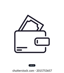 wallet Icon. Finance Icons. Money Related Vector Line Icons. Contains such Icons as Wallet, bank, Bundle of Money, Hand with a Coin, and more.  eps 10