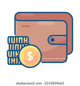 Wallet icon. wallet, finance, money, payment, cash, currency, pay, financial, shopping, business. Vector icon illustration
