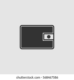 Wallet icon flat. Black pictogram on grey background. Vector illustration symbol