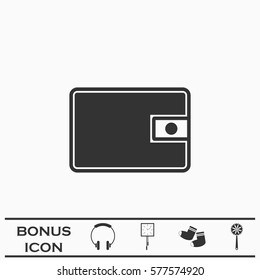 Wallet icon flat. Black pictogram on white background. Vector illustration symbol and bonus button
