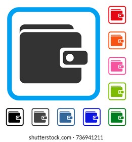 Wallet icon. Flat gray iconic symbol inside a light blue rounded square. Black, gray, green, blue, red, orange color additional versions of Wallet vector. Designed for web and app UI.