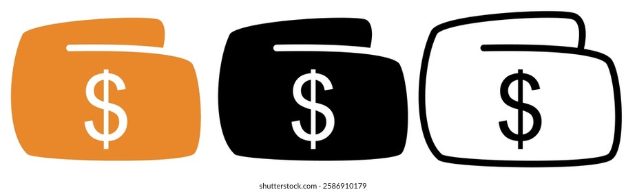 wallet icon, flat style pictogram icon, simple for mobile app ui or ux, sign logo symbol design vector illustration, isolated on white