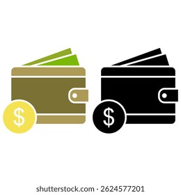 wallet icon, flat style pictogram icon, simple for mobile app ui or ux, sign logo symbol design vector illustration, isolated on white