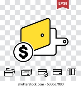 Wallet Icon in Flat Style. Pocketbook with Credit Card and Money Symbols for Web, Logo, App, UI. Simple Vector Illustration Isolated