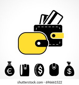 Wallet Icon in Flat Style. Pocketbook with Credit Card and Money Symbols for Web, Logo, App, UI. Simple Vector Illustration Isolated