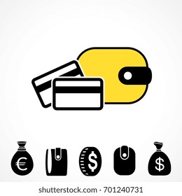 Wallet Icon in Flat Style. Pocketbook with Credit Card and Money Symbols for Web, Logo, App, UI. Simple Vector Illustration Isolated