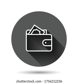 Wallet icon in flat style. Purse vector illustration on black round background with long shadow effect. Finance bag circle button business concept.